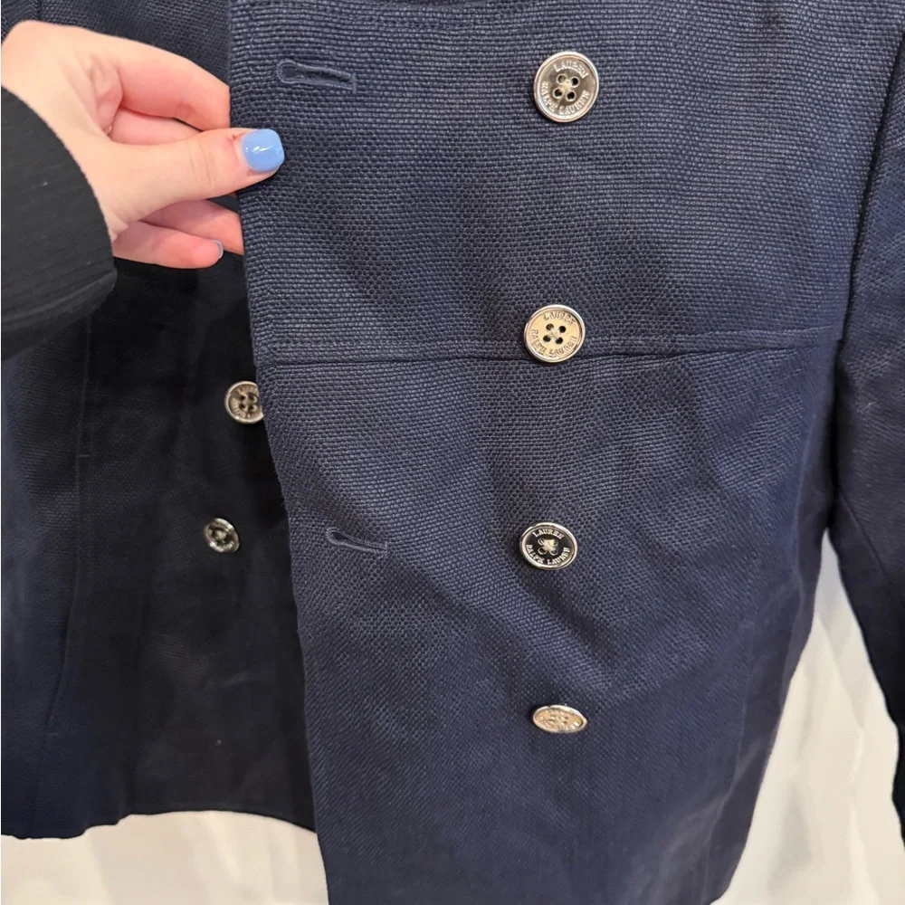 Lauren Ralph Lauren Navy Double-Breasted Linen Jacket (Petite) - Picture 4 of 7